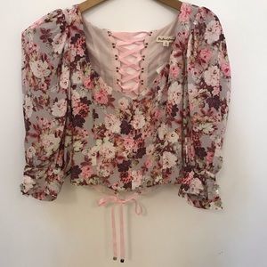 NWOT For Love & Lemons Houston Lace Up Blouse
